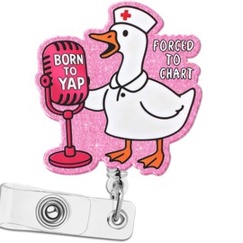 Forced to Chart Born to Yap Funny Badge Reel, Cute Singing Silly Goose Retractable Clip, Badge Holder for Student RN LPN CNA MA Medical Worker Teacher Doctor