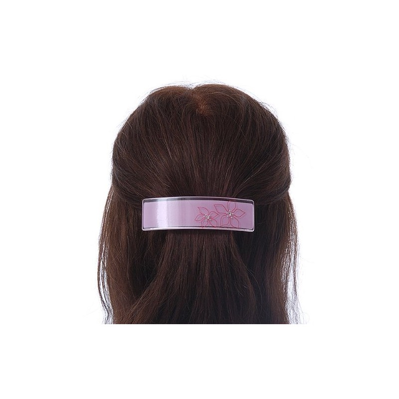 Light Pink Floral Plastic Barrette Hair Clip Grip - 10cm