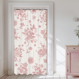 LIGHTINHOME Small Stall Pink Floral Shower Curtain 36Wx72H Inches Vintage Boho Bird Rustic Farmhouse Chinoiserie Aesthetic Cream Cloth Fabric Waterproof Polyester Bathroom Home Decor Set with Hooks