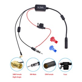 Vecys FM/AM DAB DAB+ Car Antenna Signal Amplifier Booster DIN Female to DIN Male to SMB Female Right Angle Adapter 12V Car Radio Signal Amplifier