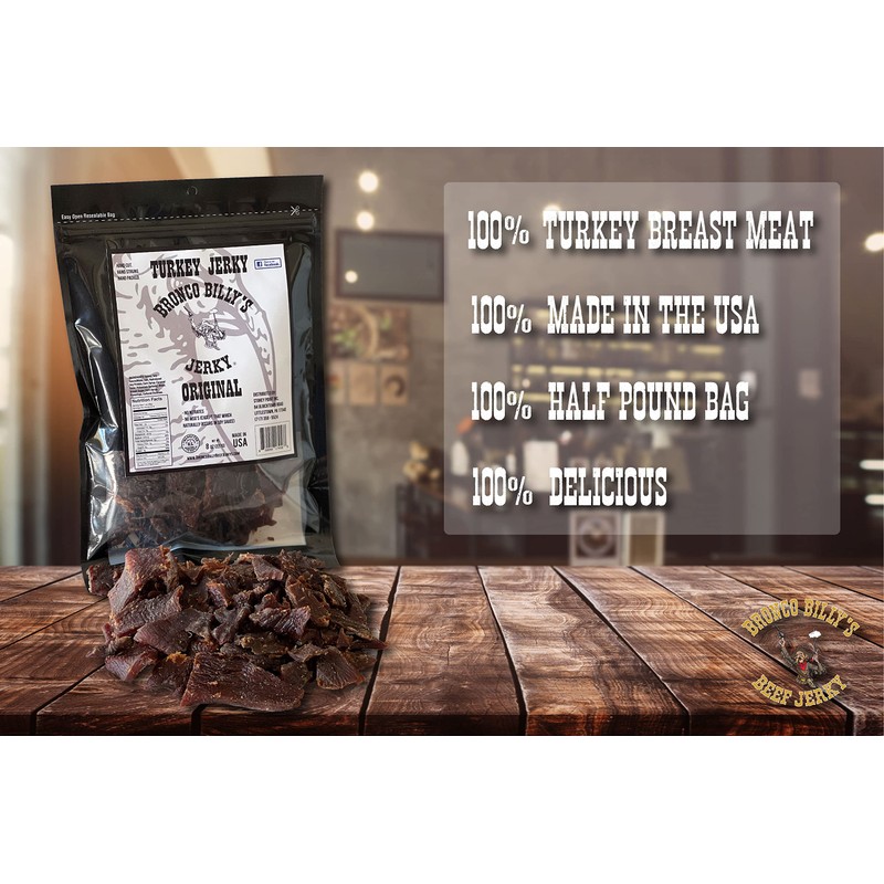 Bronco Billy's Turkey Jerky Original Flavor Half Pound Resealable Bag