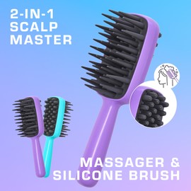 Red by Kiss Scalp Master 2-in-1 Silicone Scrubber & Shampoo Detangler Brush, Exfoliates, Boosts Circulation, Gently Detangles (Teal)