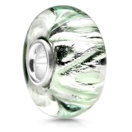 Materia Glass Beads Turquoise Silver 925 Glass Bead with Glitter Film for Bracelet 1472, Glass Glass silver foil