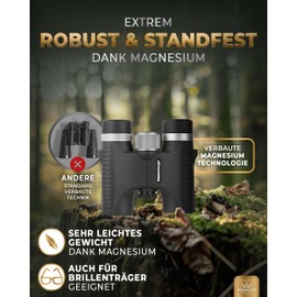 Weidenberger Binoculars 10 x 26, Magnesium Binoculars with Nitrogen Filling and Waterproof, Testieger Binoculars for Adults, BAK4 HD Prism + FMC Lens, Also Suitable for Glasses Wearers (Black, 10 x