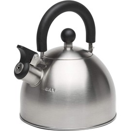 Stewart Whistling Stovetop Tea Kettle Food Grade Stainless Steel, Hot Water Fast to Boil, Cool Touch Folding, 1.5-Quart, Brushed with Black Handle