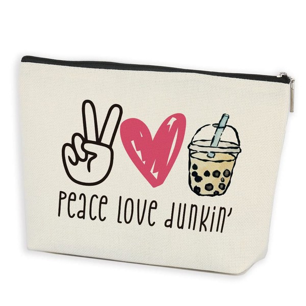 AOZHUO Peace Love Donut Junkie Makeup Bag With Zipper Coffee Donuts Lover Gift Coffee Junkie Cosmetic Bag Donuts Lover Gift Dunkin Coffee Lover Makeup Bag Sippin My Dunkin Cosmetic Bag, One Size