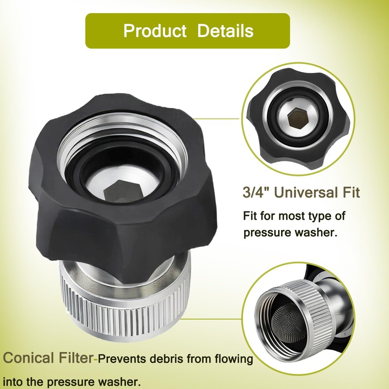 Evangenial 2-Pack Electric Pressure Washer Coupler, 3/4" Garden Hose Adapter
