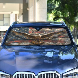 Eagle American Flag Vintage Windshield Sun Shade Blocks UV Rays Sun Visor Protector Sunshade Accordion Folding Sun Reflector Auto for Car Truck SUV to Keep Your Vehicle Cool