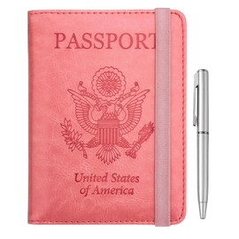 WALNEW Passport Holder for Travel, RFID Passport Cover Wallet for Women Men, PU Leather Passport Book Card Holder Case with Pen, Travelling Essentials for Flying