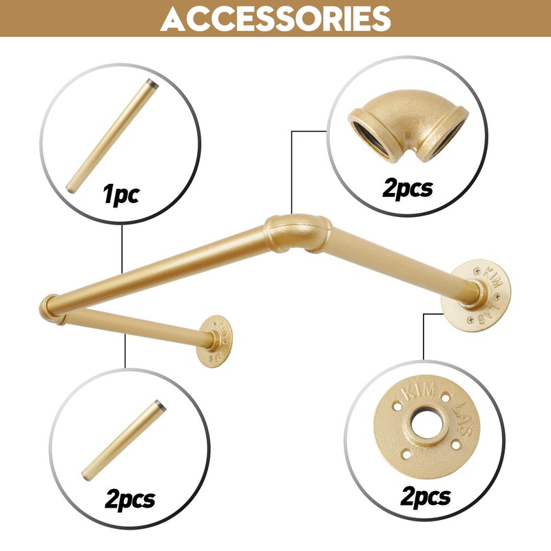 AddGrace Industrial Pipe Clothing Rack 20.5" Gold Clothing Rack DIY