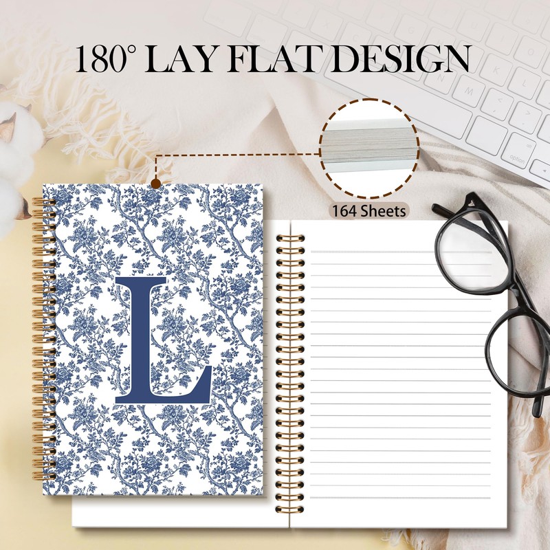OINDADE Blue Chinoiserie Initial L Notebook Journal, Initial Gifts for