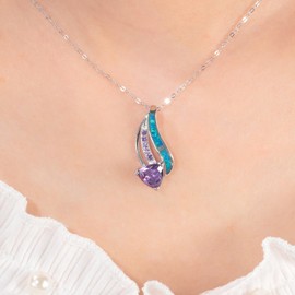 CiNily Mother's Day Gifts Sterling Silver Pendant Necklace for Women Hypoallergenic, Blue Fire Opal Pendant Triangle Amethyst Pendant Necklace Gemstone Pendant Necklace Jewelry for Birthday