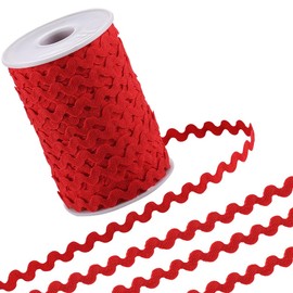 GORGECRAFT 54.6Yds/50m RIC Rac Trim Ribbon Red Wave Bending Fringe Trim 0.2"/5mm Woven Braided Webbing Edge Lace for Christmas Sewing Crafts Dress Embellishment Wedding Party Gift Wrapping Bows Decor