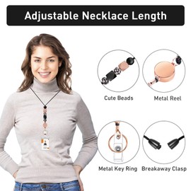kioooki Teacher Lanyards for ID Badges and Keys with ID Holder, Cute Beaded Lanyards with Rectractable Badge Reel, Breakaway Cruise Lanyard for Women with 6 Clear Badge Holders