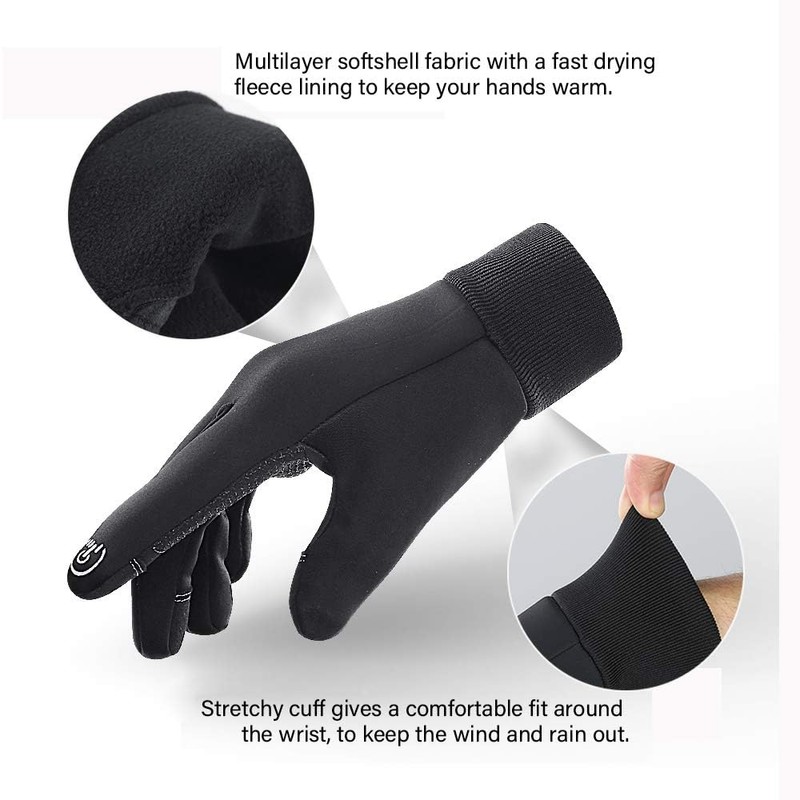 LERWAY Winter Warm Gloves, Touchscreen Non-Slip Thermal Black Gloves Men
