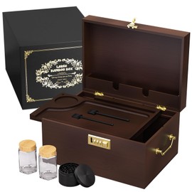 Large bamboo box with lid – Secure stash box with lock, removable tray & dividers, grinder, jars, brushes – Stylish wooden stash box, discreet stash boxes, versatile Storage Box，Birthday Gifts.