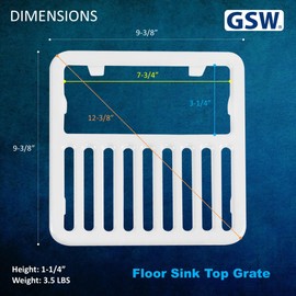 GSW Cast Iron Porcelain Floor Sink Top Grate with Ceramic Surface FS-T1/2, 9-⅜” x 9-⅜” x 1-¼” - Perfect for Restaurant, Bar, Buffet (½ Size)
