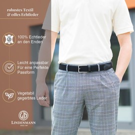 LINDENMANN Men's Stretch Belt Textile Braided Belt for Golf Black, black