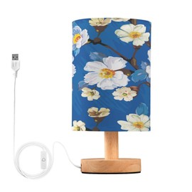 xigua Elegant Flowers Table Lamp for Bedroom, LED Desk Lamp with Round Linen Lamp Shade, Wooden Bedside Lamp for Bedroom Living Room Office Study Dormitory