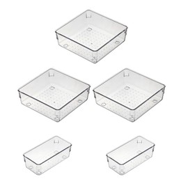 Maxset 5PCS Clear Drawer Organizer Storage Bins, 5 Piece Set, Organizers and Storage Bins for Makeup, Jewelry, Gadgets for Kitchen, Bedroom, Bathroom, Office