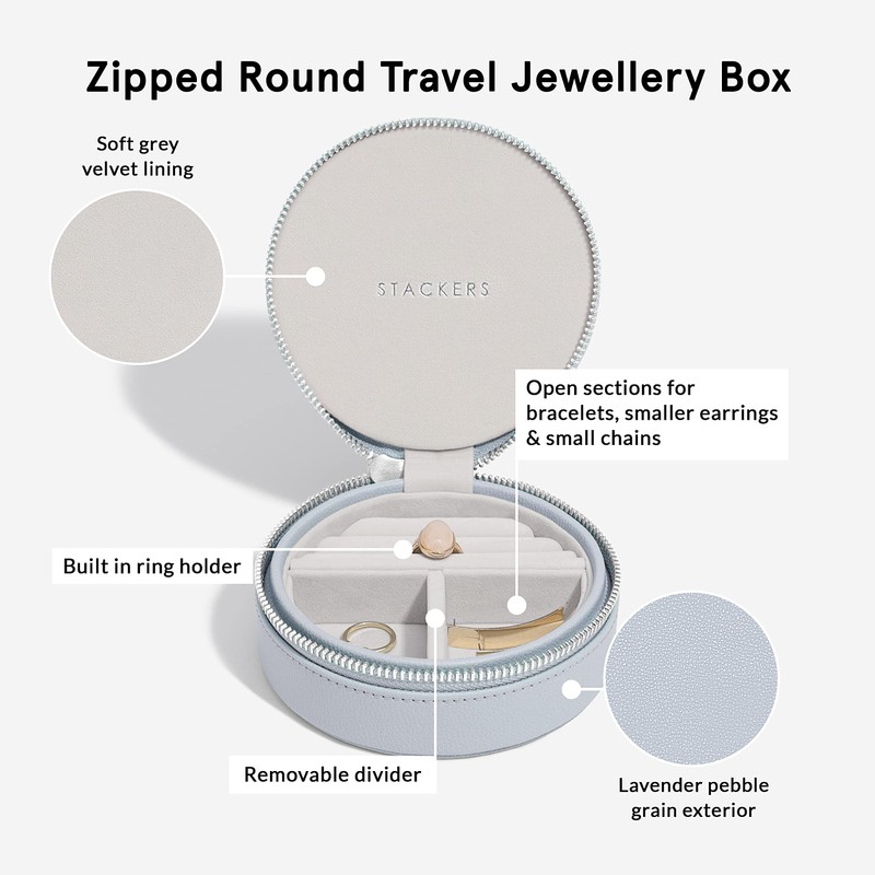 Stackers Round Travel Jewellery Box Lavender