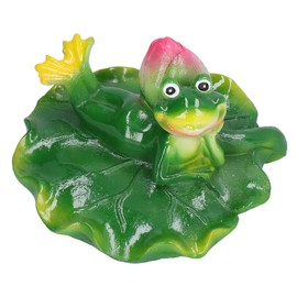 Cute Floating Lotus Leaf Frog Statue Synthetic Resin Ornament Art Craft for Home Outdoor Garden Pond Decor