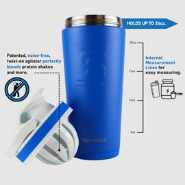 Ice Shaker Stainless Steel Shaker Bottle | 26oz, Royal | Stays Cold for 30+ Hours | Insulated Cup with Twist-on Agitator | Odor-Free Shaker Cup for Protein Shakes, Water, Smoothies, Cocktails