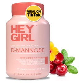 HEY GIRL NUTRITION Cranberry with D-Mannose Capsules - Fast-Acting UTI Supplement - Cleanse & Flush Impurities - with Natural D-Mannose Powder, Cranberry, Hibiscus & Dandelion