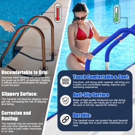KETNET Pool Handrail Covers with Zippers for Inground Swimming Pools Hand Rail Cover, 4-10 ft Non Slip Cool Touch Heat Resistant, Blue, Anti-Slip Swim Pool Railing Ladder Handle Grip 4 Feet 1 Pack
