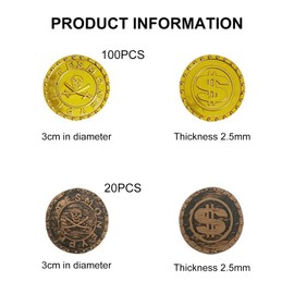 ZWZNBL Set of 120 Toy Coins, 100 Gold and 20 Bronze, Pirate Treasure Treasure Gold Coin Toy, Gold Coin Game Coins for Pirate Party, Children's Birthday Decoration
