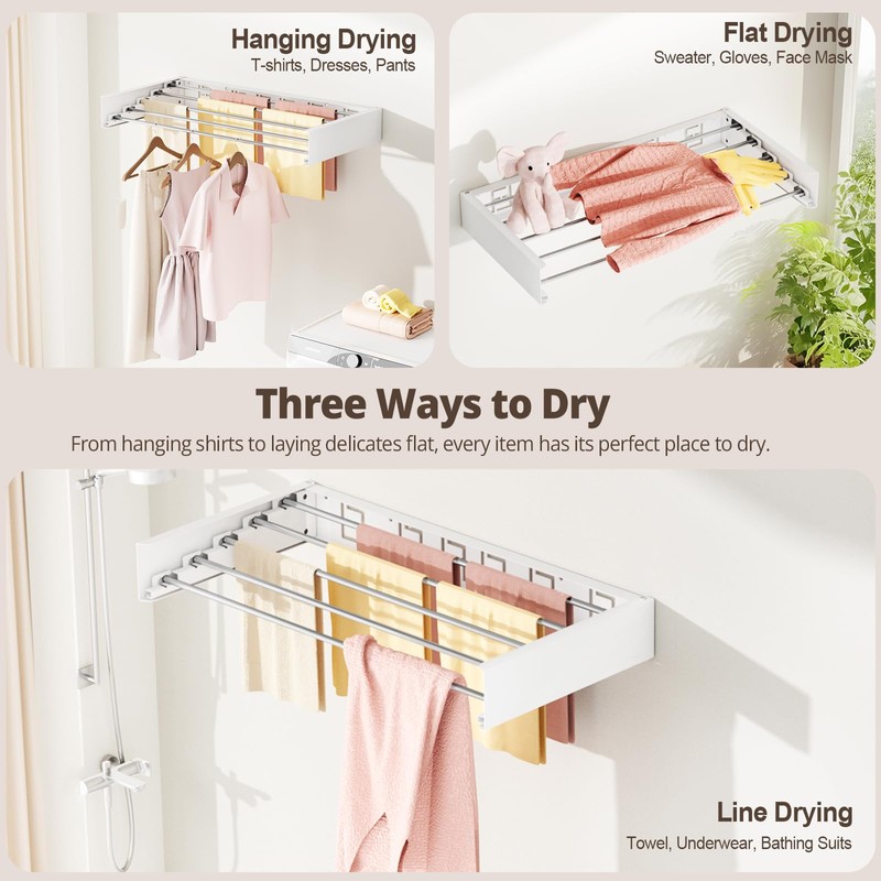 Vasunray Wall Mounted Clothes Drying Rack Folding Indoor, Foldable Laundry