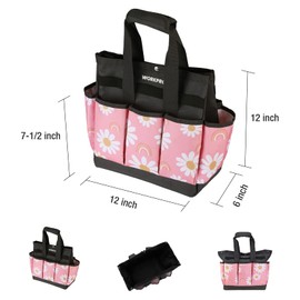 WORKPRO Garden Tool Bag, 9 Pockets Garden Tote Bag, Heavy Duty Oxford Garden Tool Storage Bag, Gardening Tool Kit Holder (Tools NOT Included), 12" x 12" x 6" (Floral Pink), Mothers Day Gifts