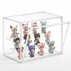 eYotto 1 Pack Acrylic Display Case for Collectibles, Clear Stackable Movable 3-Tier Hobby Display Cases, Acrylic Display Box with Lid and Magnetic Door for Figures Size 12