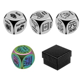 4 Pcs Date Night Dice for Couples,Food Movie Holiday and Daily Activity Decision Dice Metal Dicey Date Game Ideas Date Dices Gifts for Boyfriend Girlfriend Wife Husband Anniversary Valentines Day
