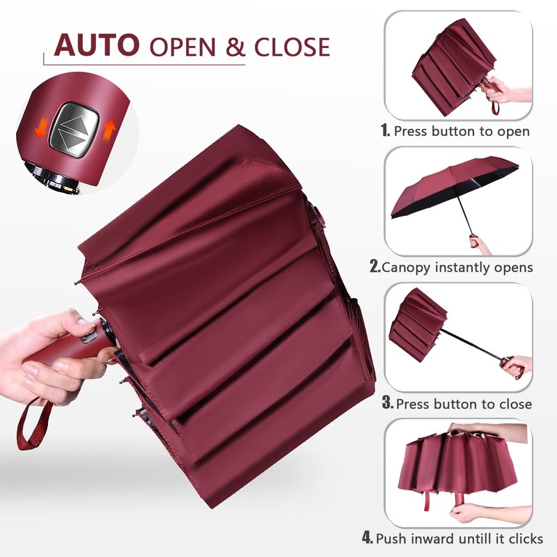 Lychico Umbrella, Windproof Travel Umbrella - Compact Automatic Folding Umbrellas