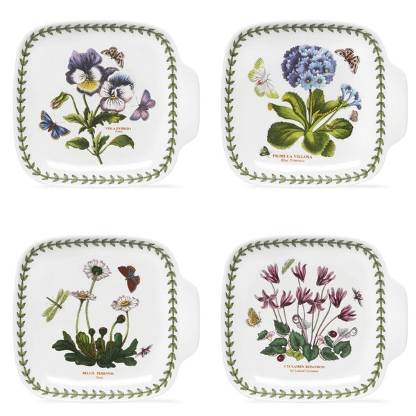 Portmeirion Botanic Garden Canape Plates | Set of 4 Appetizer Plates | Assorted Floral Motifs | Made from Porcelain | 7.25 Inch | Dishwasher and Microwave Safe