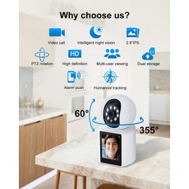 STONVUE Video Calling Indoor WiFi Camera with 2.8-Inch IPS Screen, 2K Two-Way Baby/Elder/Dog/Pet Camera with Phone App, Human/Sound/Crying Detection, One-Button Call, Color IR Night Vision