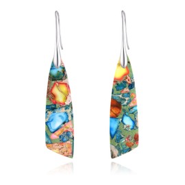 Desnuage Colorful Natural Stone Dangle Earrings for Women Bohemian Silver Hook Lightweight Drop Earrings Hypoallergenic Gift for Her