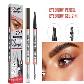 Microblading Eyebrow Pencil, 3D 2-in-1 Eyebrow Pencil, Magic Eyebrow Pencil with 4 Fork Tip, Waterproof Microblading Eyebrow Pen Brow Gel, Long-Lasting Eye Brow Pen For Defining Brows, Dark Brow