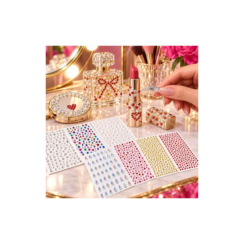 3240 Piezas Autoadhesivas Brillos para Decorar, 7 Hojas Gemas Faciales