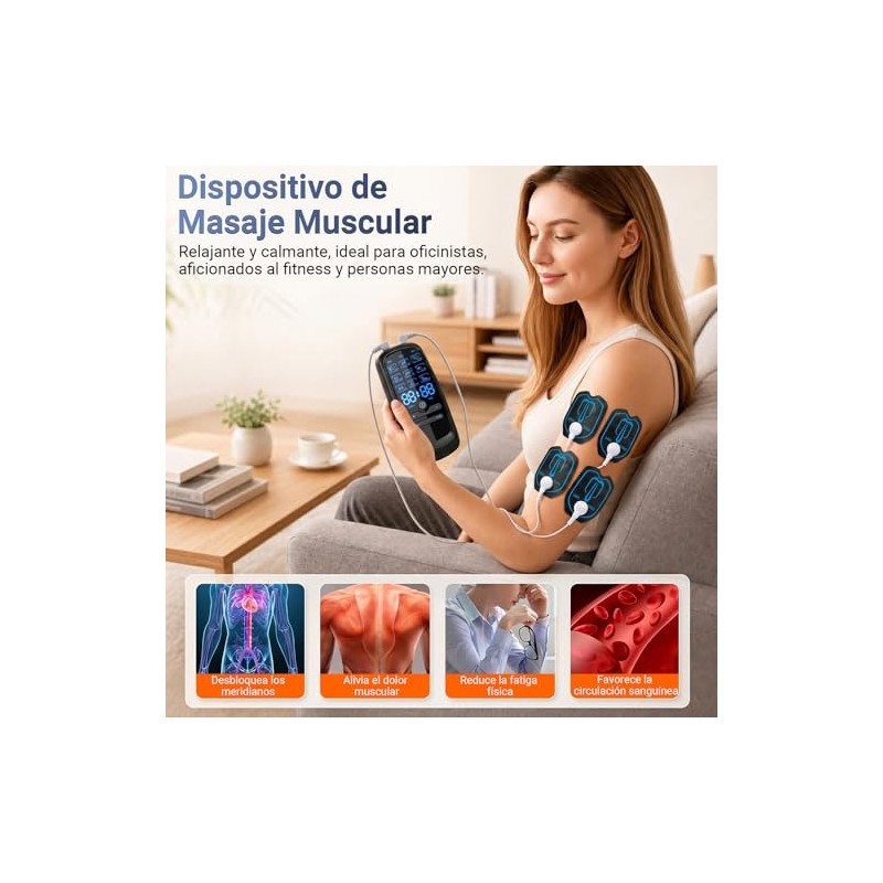 Dispositivo de Masaje Muscular, 2 canales con 8 electrodos, 9