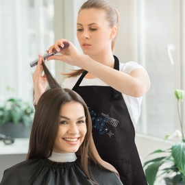 Coume 2 Pcs Hair Stylist Apron Hairstylist Salon Apron with Rhinestone Tools 3 Pockets Waterproof Hairdresser Barber(Blue,Trendy and Simple Style)