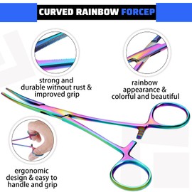 BBTO Hemostat Curved and Straight Hemostat Forceps Piercing Pliers Forceps, Stainless Steel Straight and Curved Pliers, Fishing Tweezer(Colorful,2 Pcs)