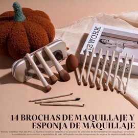 BS-MALL Juego de 14 brochas de maquillaje con 1 esponja: brochas esenciales para base, polvos, correctores, sombras de ojos y rubor, con estuche de vi