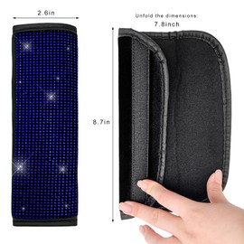 NYTKL 2 PCS Bling Car Seat Belt Covers, Soft Leather Sparkly Seatbelt Pads with Crystal Diamond, Glitter Shoulder Pad Safety Belt Cushion Interior Decor for Most Cars Trucks SUVs (Blue)