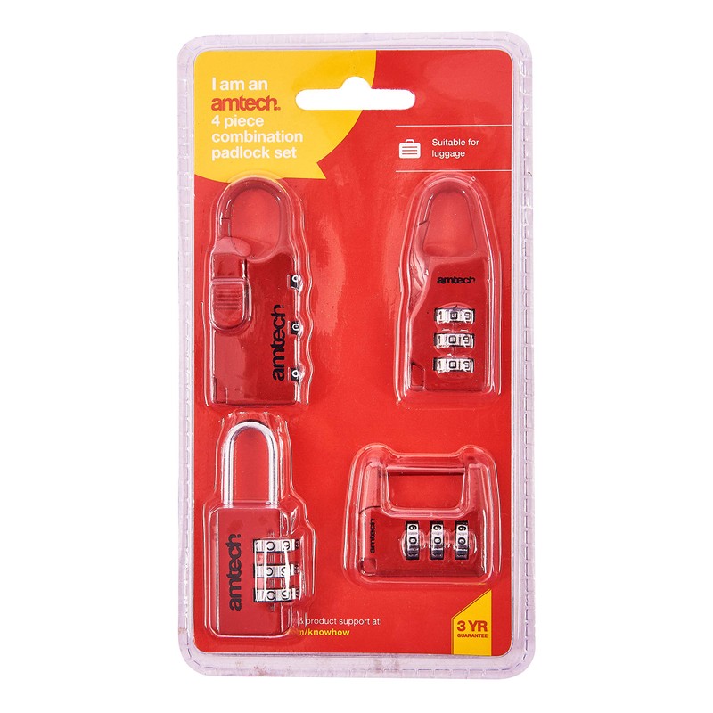 Amtech T1143 Combination Padlock Set, 4-Piece