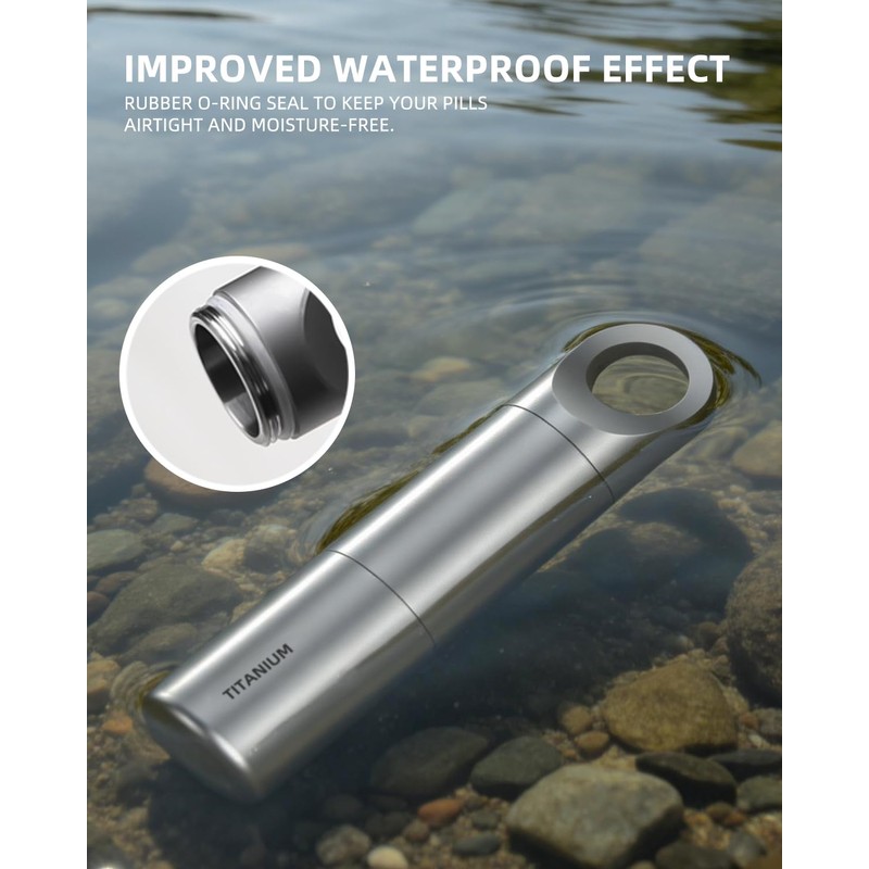 Tikey Titanium EDC Pill Container, Waterproof Keychain Capsule, Pocket Purse