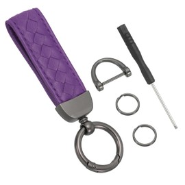 PATIKIL Leather Car Keychain, Genuine Key Chain Holder Universal Decorative 360 Degree Rotatable Key Fob with Black Anti-Lost D-Ring and Screwdriver for Men and Women, Purple
