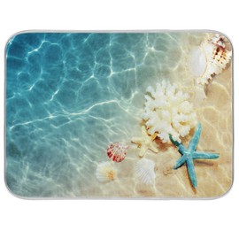 Kitchen Dish Drying Mat Tropical Sea Beach Starfish Seashell Absorbent Washable Dish Drying Pad Drainer Rack Mat Heat Resistant Counter Protector for Glass Plate Cup Pan 18x24in