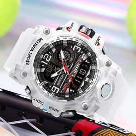 Men's Military Watch Digital Sports Watch Outdoor Wrist Watch Men with Alarm Date Digital Watch for Teenagers Tactical Watch Men's Watches 50 m Waterproof 12/24 Hours, White, Strap.